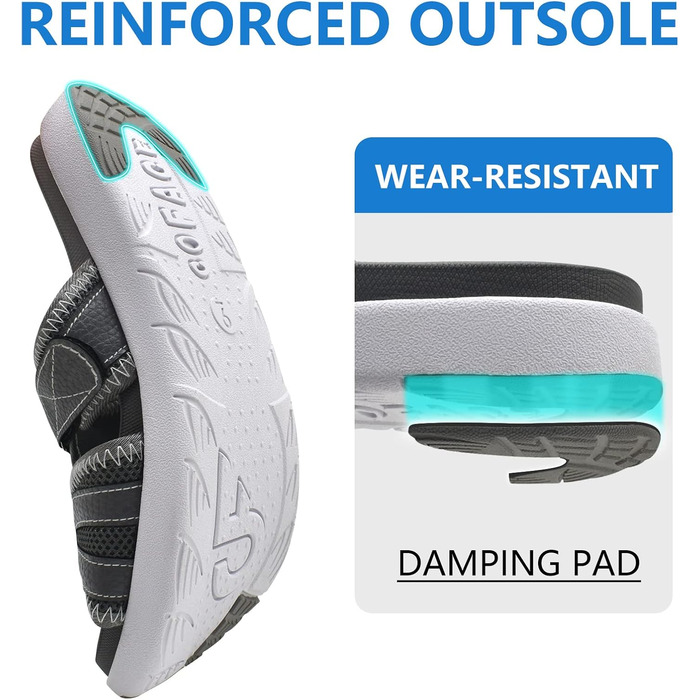 Чоловічі спортивні сандалі COFACE для відновлення після тренувань, підтримка склепіння стопи, ортопедичні, розмір 42 EU, сірі