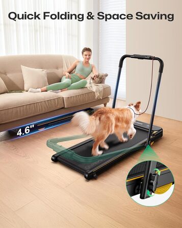 Біговий тренажер UREVO 2 в 1 з SmartCoach App, Walking pad з подвійною амортизацією, біговий доріжка з пультом керування та LED-дисплеєм, чорний та світло-жовтий, з APP