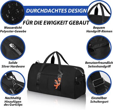 Спортивна сумка DAYGOS для чоловіків, 40л: водонепроникна сумка для тренувань, спортзалу, подорожей (чорна)