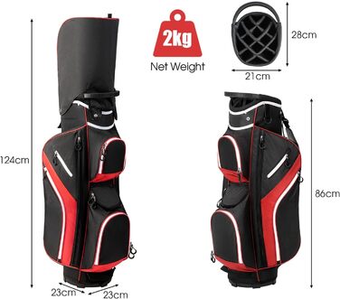 Сумка для гольфу LIFEZEAL Stand Bag з 14 відділеннями, з підтримкою, з ременем, тримачем для напоїв, 9 кишень, ізольованою кишенею, тримачем для парасольки, для чоловіків та жінок (червона)