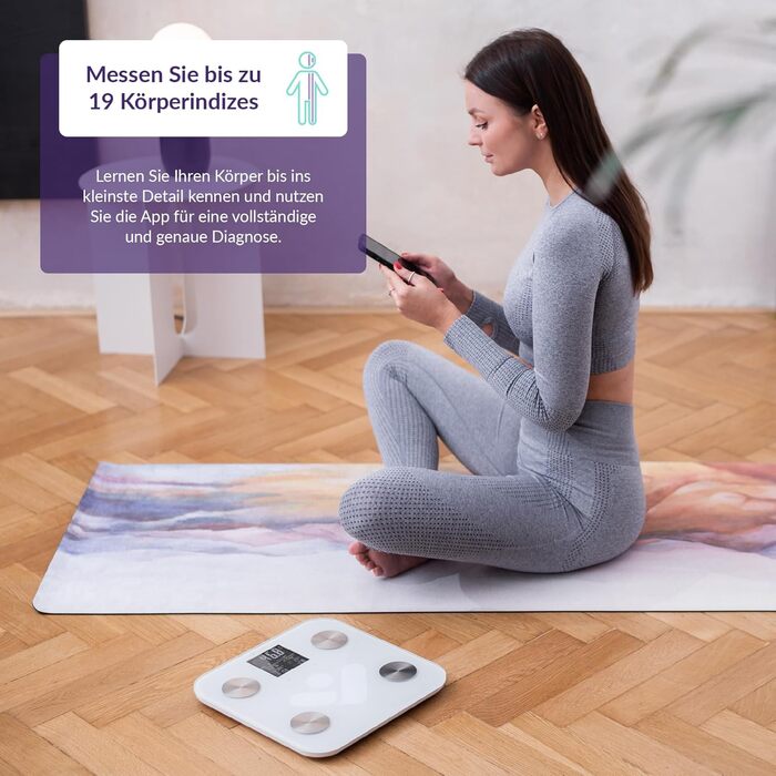 TrueLife FitScale W6 Bluetooth ваги з аналізом імпедансу, 19 показників тіла, LCD-дисплей, 8 користувачів, білий