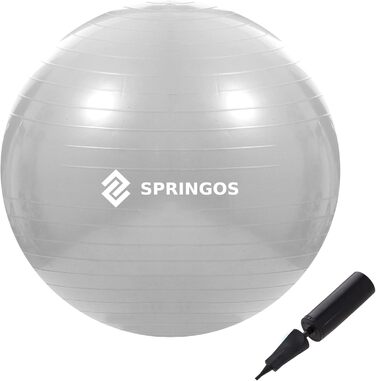Гімнастичний фітнес-м'яч SPRINGOS 55 см із насосом, для йоги, пілатесу, фізіотерапії, анатомічний, антиковзний, сірий, навантаження до 150 кг