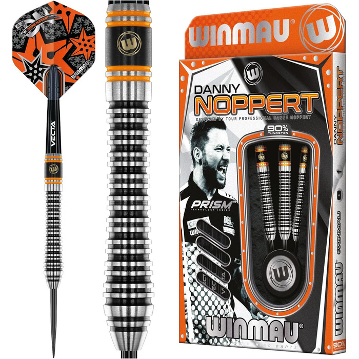 Професійний набір дартсів WINMAU Danny Noppert 2.0, вольфрамові дротики 23 г з оперенням і стрижнями