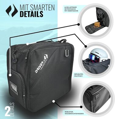 Чохол для лиж Driver13 з відділенням для шолома та регульованим плечовим ременем, 41 x 27 x 43 см, чорний