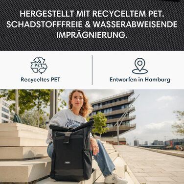 Жіночий рюкзак LARKSON Rolltop No 2, бежево-сірий, для ноутбука 16'' – водостійкий, антивандальний, для школи, університету, роботи, велосипеда, екологічний