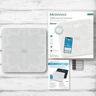 Medisana BS 450 Connect – цифрова вага для тіла, жирові та водні показники, аналіз м'язової маси й кісткової тканини, з додатком, чорна