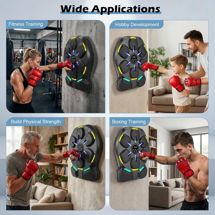 Боксерський тренажер з LED підсвіткою та Bluetooth Music Boxing Machine: 9 режимів, 9 швидкостей, дисплей калорій та швидкості, регульована висота для дітей та дорослих + 2 пари рукавичок