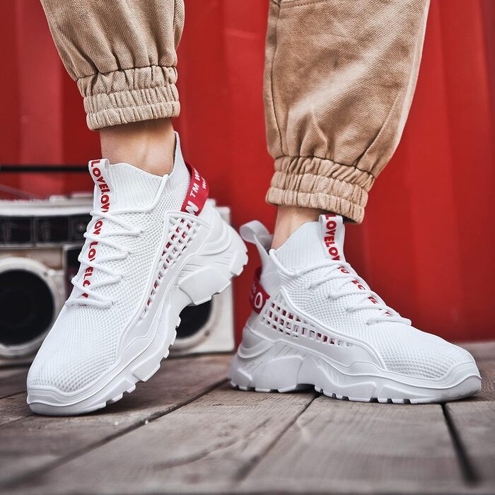 Чоловічі кросівки FUSHITON: дихаючі спортивні, легкі, повсякденні, для вуличної бігуни, мода, фітнес (47 EU, Білий)