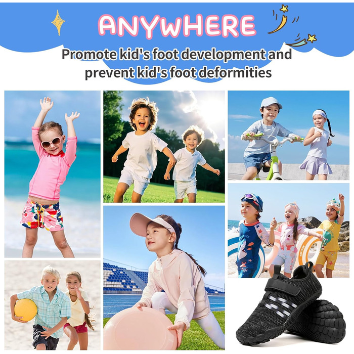 MIFAWA дитячі шкарпетки-кросівки для хлопчиків та дівчаток. Мінімалістичні кросівки з широкою передньою частиною та нульовим перепадом. Ідеальні аквашузи, плавальні та пляжні аксесуари. Розміри 26-37 (26 EU, чорно-білі)