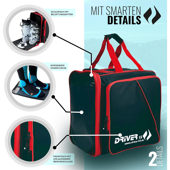 Рюкзак для лижних черевиків Driver13 з відділенням для шолома. Підходить для лиж, сноуборду, роликів та черевиків. Оригінальна модель з 2007 року, чорно-червоний.
