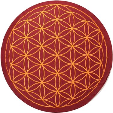 Медитаційна подушка maylow Yoga з вишивкою «Квітка життя», 33x15 см, для йоги і медитації, наповнювач з органічної лушпиння спельти, чохол і внутрішня подушка з бавовни, знімний, червоний