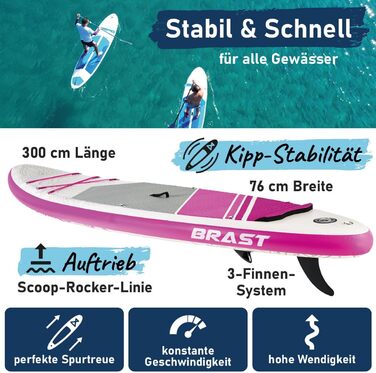 SUP дошка BRAST Lady 300см надувна для жінок + аксесуари (каяк-сидіння, тримач для камери, насос, рюкзак) | Квіти