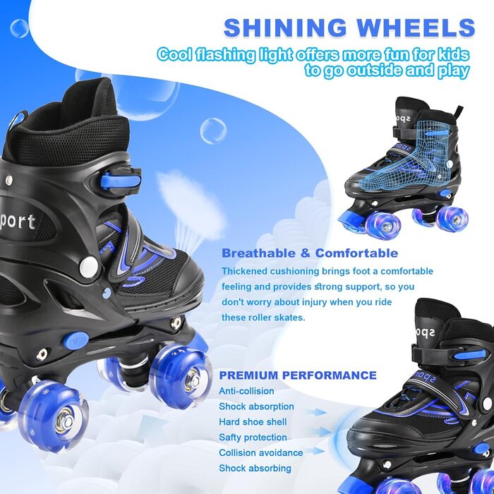 Дитячі ролери Duzskj для хлопчиків та дівчаток, регульовані, з підшипниками, чорний & фіолетовий (L, чорний & синій)