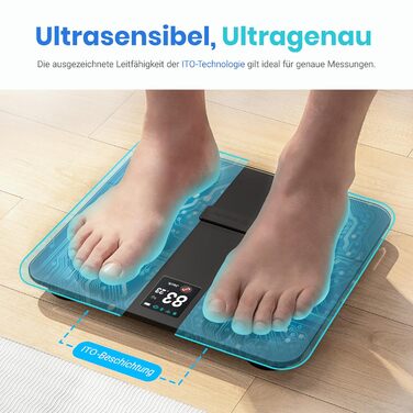 Електрична вага Etekcity для вимірювання жиру та м'язів, з великим дисплеєм, вимірювання частоти серця, USB-зарядка, підтримка Bluetooth/Wifi, 180 кг, 0.05 кг, підтримка безлічі профілів користувачів в додатку, темно-синій колір