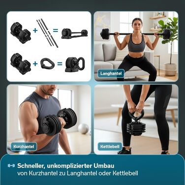 Штанга Skandika Hanteln Paino: Регульований набір гантелей 1.5-24 кг, штанга, гиря, диски. Для дому та спортзалу (3-в-1)