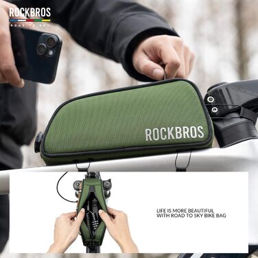 ROCKBROS Велосипедна сумка на раму Road-to-Sky, водовідштовхувальна, 0,7 л, з відбивачами, для шосейних, гірських та гравійних велосипедів, зелена