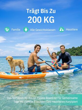 Надувне SUP-борд Niphean Stand Up Paddling з сидінням та аксесуарами, 320 см, для 2 осіб, 200 кг, Oceanic Current з StabilTrac-фіном