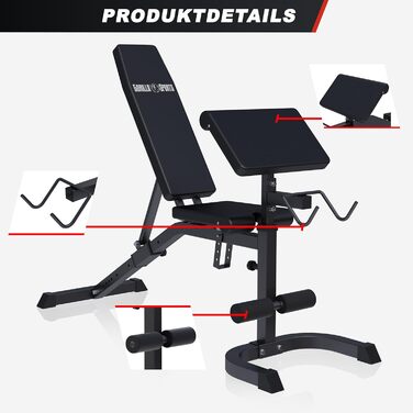 Лава для жиму Gorilla Sports® з регулюванням, до 250 кг - багатофункціональна лава для силових тренувань, прес, біцепс, чорна