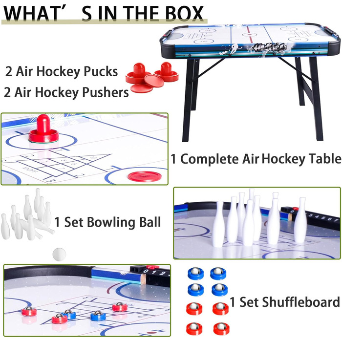 Ігровий стіл HLC 3 в 1: Аір-хокей, шафлборд, кёрлінг, боулінг – 130 см