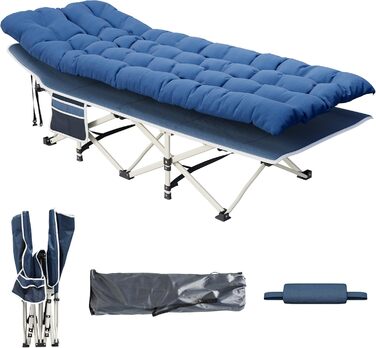 Розкладне ліжко для кемпінгу YITAHOME для дорослих з матрацом, міцне, надійне, для відпочинку на природі, блакитне