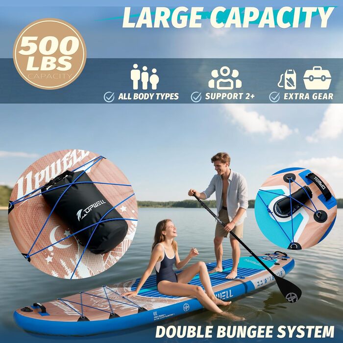 SUP дошка Upwell 350x89 см з сидінням, надувна для дорослих та підлітків, Cypress Blue. Комплект: рюкзак, весло, ліш, насос, плавники.