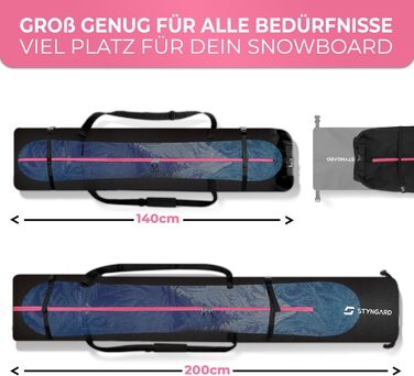 Чохол для сноуборду STYNGARD Whistler з ролтопом (140-190 см) - чорно-рожевий, водонепроникний