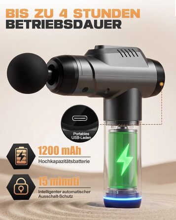 Масажний пістолет Massage Gun для м'язів: перкусійний масажер з 99 швидкостями, 8 насадками, до 9800 об/хв, амплітуда 14 мм, LED сенсорний екран, 35 дБ, чорний