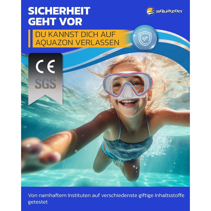Маска для плавання Aquazon Starfish Junior Medium (7-12 років) синьо-жовта. Дитяча маска для снорклінгу та дайвінгу зі склам Tempered та силіконовим обтюратором.