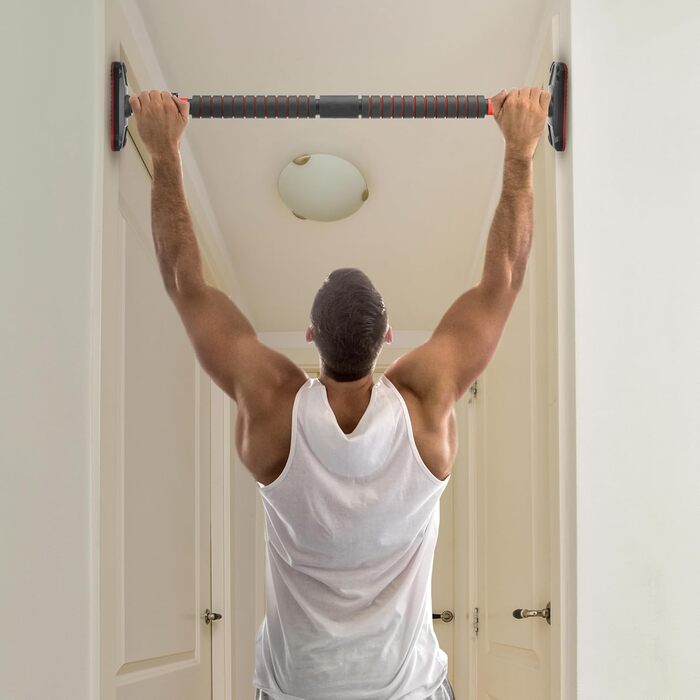 Климмувальна стійка Gymtek для дверного прорізу 70-100 см - для дому, фітнесу, силових тренувань (червона)