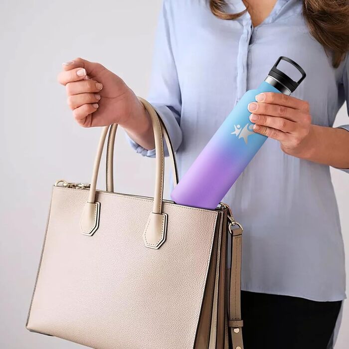 Термос-пляшка KollyKolla 750 мл, для води та газованих напоїв, з трубочкою, без BPA, з подвійними стінками, ізольована, для школи, подорожей, кемпінгу, блакитний + темно-синій