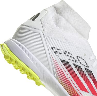 Жіночі футбольні бутси adidas F50 League Mid для гри на траві, розмір 38 2/3 EU, кольори: Cloud White, Lucid Red, Solar Yellow