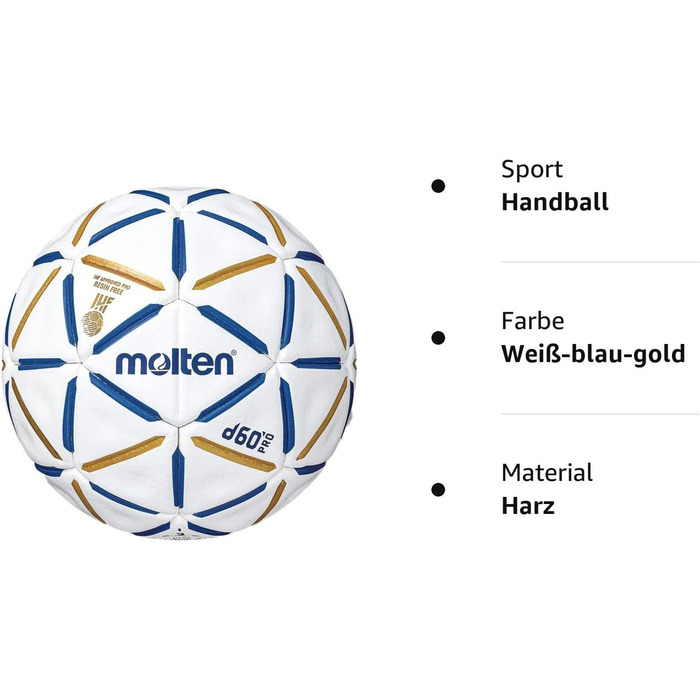 Гандбольний м'яч Molten d60 Pro без смоли, IHF, вологостійкий PU, латексна камера, для залу, 51,5-53,5 см