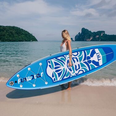 Надувний SUP (Stand Up Paddle Board) FunWater 10'6' & 11'6' з аксесуарами: весло, насос, рюкзак, плавники. Підходить для всіх рівнів майстерності. Рожевий та синій кольори.