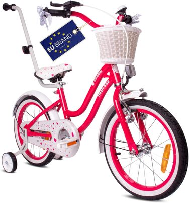 Дитяче велосипед Sun Baby Heart Bike 12/14/16 дюймів, знімний ручка-штовхач, для дівчаток 2-6 років (полуниця, 16 дюймів)