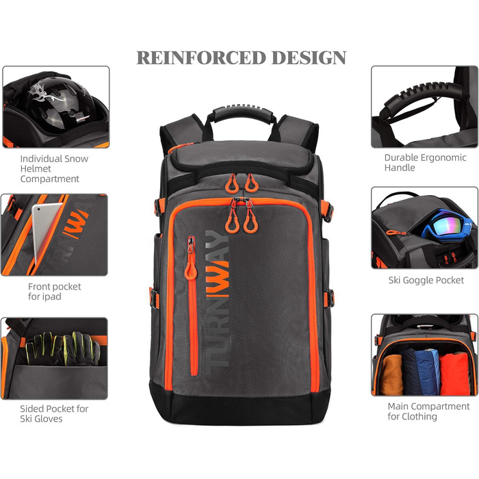 Сумка для сноуборду/лиж TurnWay | Для зберігання та транспортування спорядження, куртки, шолома, маски, рукавиць та аксесуарів. Колір: сіро-помаранчевий