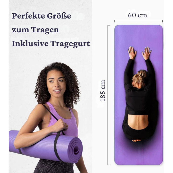 Килимок для йоги 60x185 см – фіолетовий, нековзний, товстий. Килимок для фітнесу, спорту, тренувань, залу.