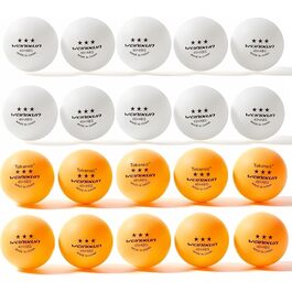 20 тенісних м'ячів для настільного тенісу, поліуретан 40+ якість, різні кольори, тренувальні м'ячі, високоякісні ABS-м'ячі, надзвичайно міцні для внутрішніх та зовнішніх столів для пінг-понгу, змагання та гри. 10 шт. білих + 10 шт. жовтих