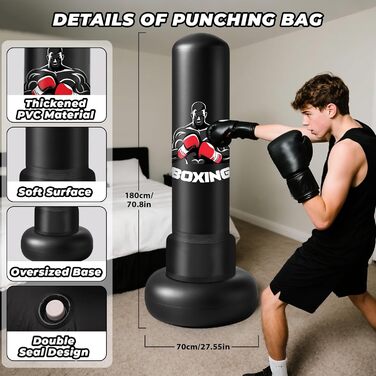 Важкий боксерський мішок для дорослих 180 см з рукавичками та насосом, наповнений повітрям, для боксу, кікбоксингу, таеквондо, подарунок