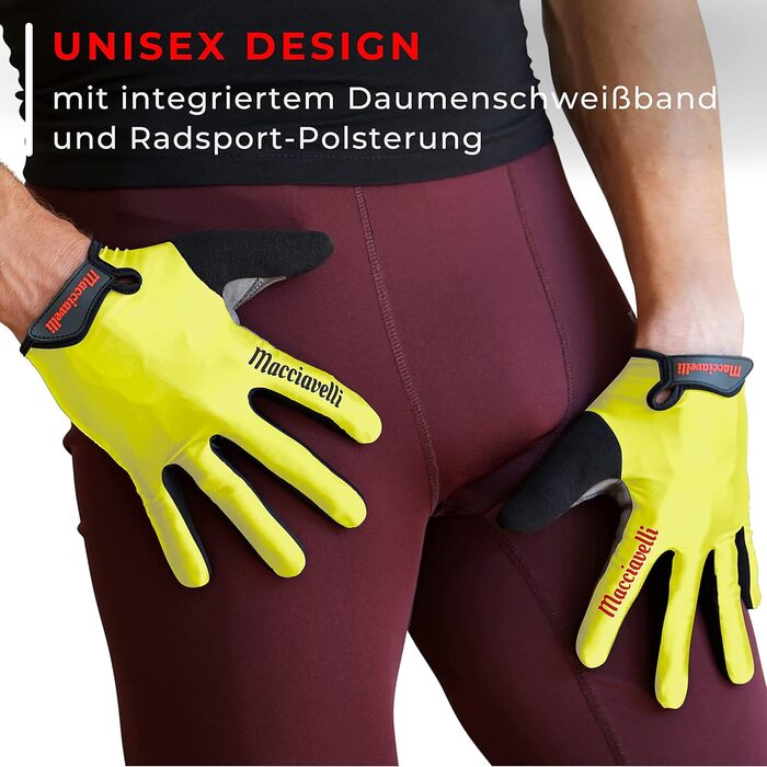 Велосипедні рукавички MACCIAVELLI - унісекс, для MTB, з сенсорним екраном, жовті, розмір L