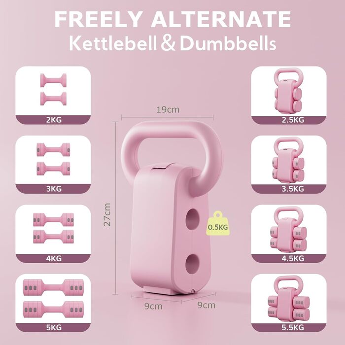 Набір змінених гантелей для жінок 1-5 кг, 2 шт. 4-в-1. Гантелі для дому, силових тренувань. Підходять для жінок та чоловіків.
