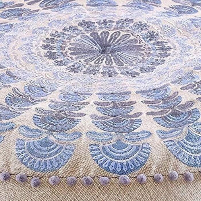Пуф Mandala Life ART круглий з помпонами, великий, декоративний, бохо, бавовна 100%, 60x20 см, синій
