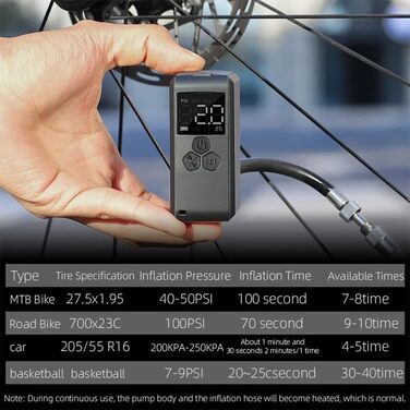 Електрична міні-помпа MIOLOE з LCD-манометром, 150 PSI, портативний компресор для велосипедних шин, авто, м'ячів, акумулятор 2400 мА·год, зарядка Type-C