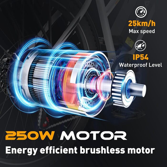 Електровелосипед HITWAY 28 дюймів для міста, 250W, 36V 12Ah, білий, для чоловіків і жінок, 7 швидкостей, запас ходу до 90 км