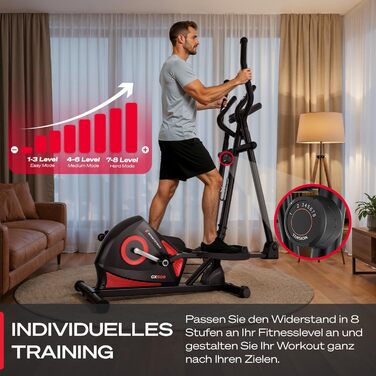 Еліптичний тренажер Sportstech CX608 для дому: тихий, з 8 рівнями опору, LCD-дисплеєм та Bluetooth