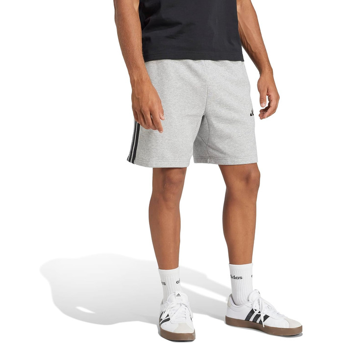 Чоловічі шорти Adidas Essential Three Stripes French Terry, сірі з чорними смугами, розмір XL