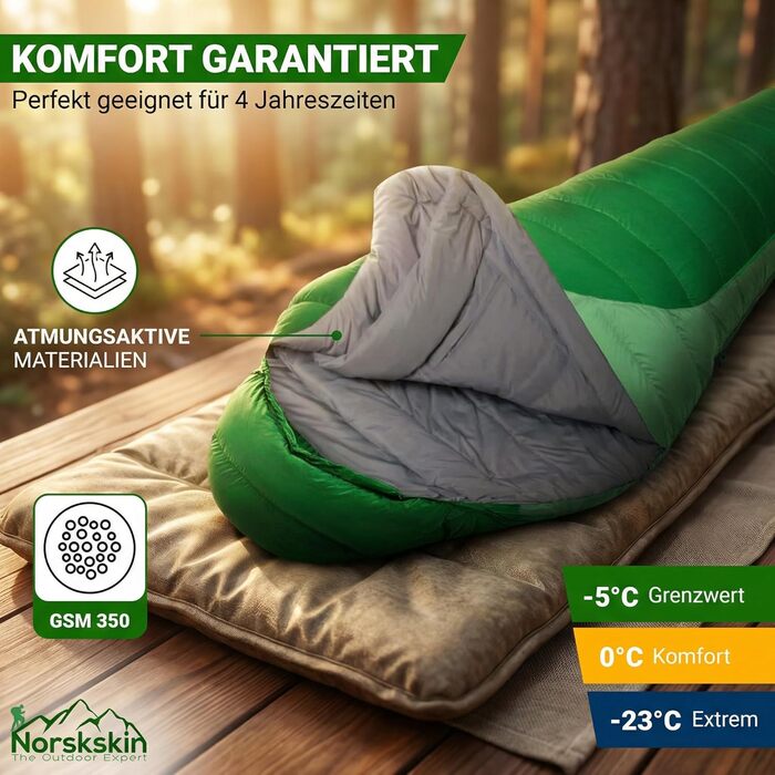 Спальник Norskskin 4 сезони (-23°C до 0°C) Extra Long - Водовідштовхувальний спальник-мумія з кишенею для подушки для туризму та кемпінгу