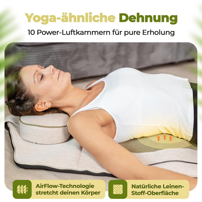 Електрична масажна килимок VitaStretch з льону | 4 програми для спини, плечей, стегон | Функція підігріву, таймер