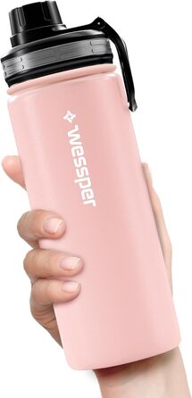 Термобутилка Wessper 500 мл з нержавіючої сталі, герметична, BPA-Free, 3 кришки, рожева, для спорту, дітей і дорослих, кемпінгу, велосипеда, outdoor