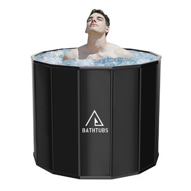 Портативна складана ванна для дорослих STARBRILLIANT (80x66 см) — крижана ванна для відновлення м'язів, SPA та загартовування, чорна, розмір L