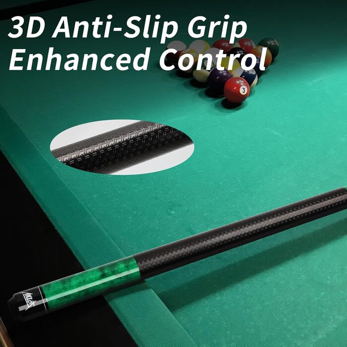 AKLOT Більярдний кий 58' (1.73 м) з канадського клена, 510-600г, з шкіряним наконечником 13 мм, 3D-поїлком та прецизійним з'єднанням, для гравців (зелений, 510г)